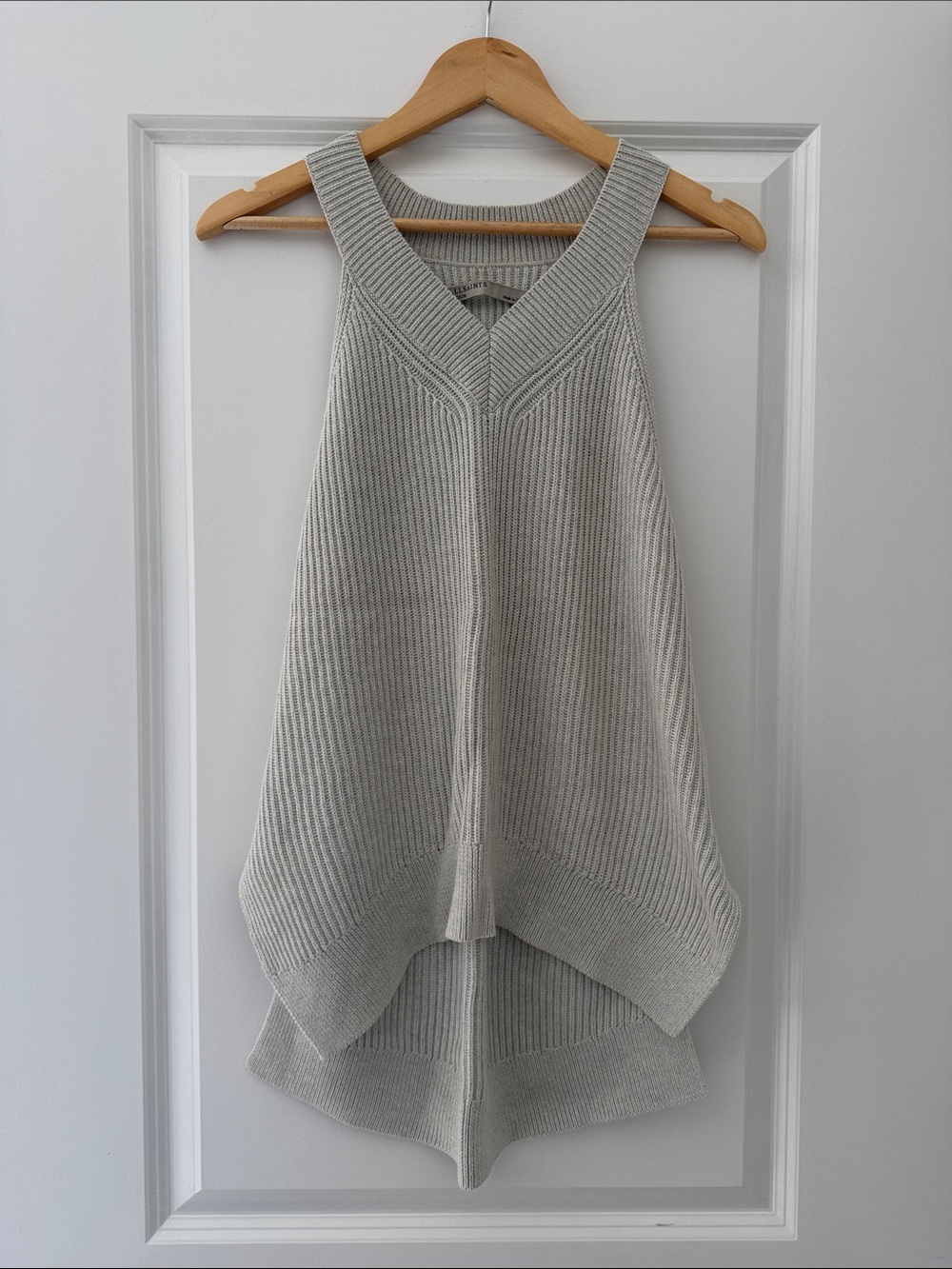 AllSaints Light Gray Ribbed V-Neck Knit Tank
